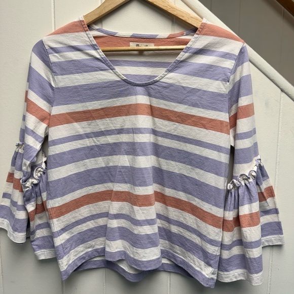 Madewell Tops - Madewell Fairhaven Peach and Lavender Striped Ruffle Bell Sleeve Top Size Small